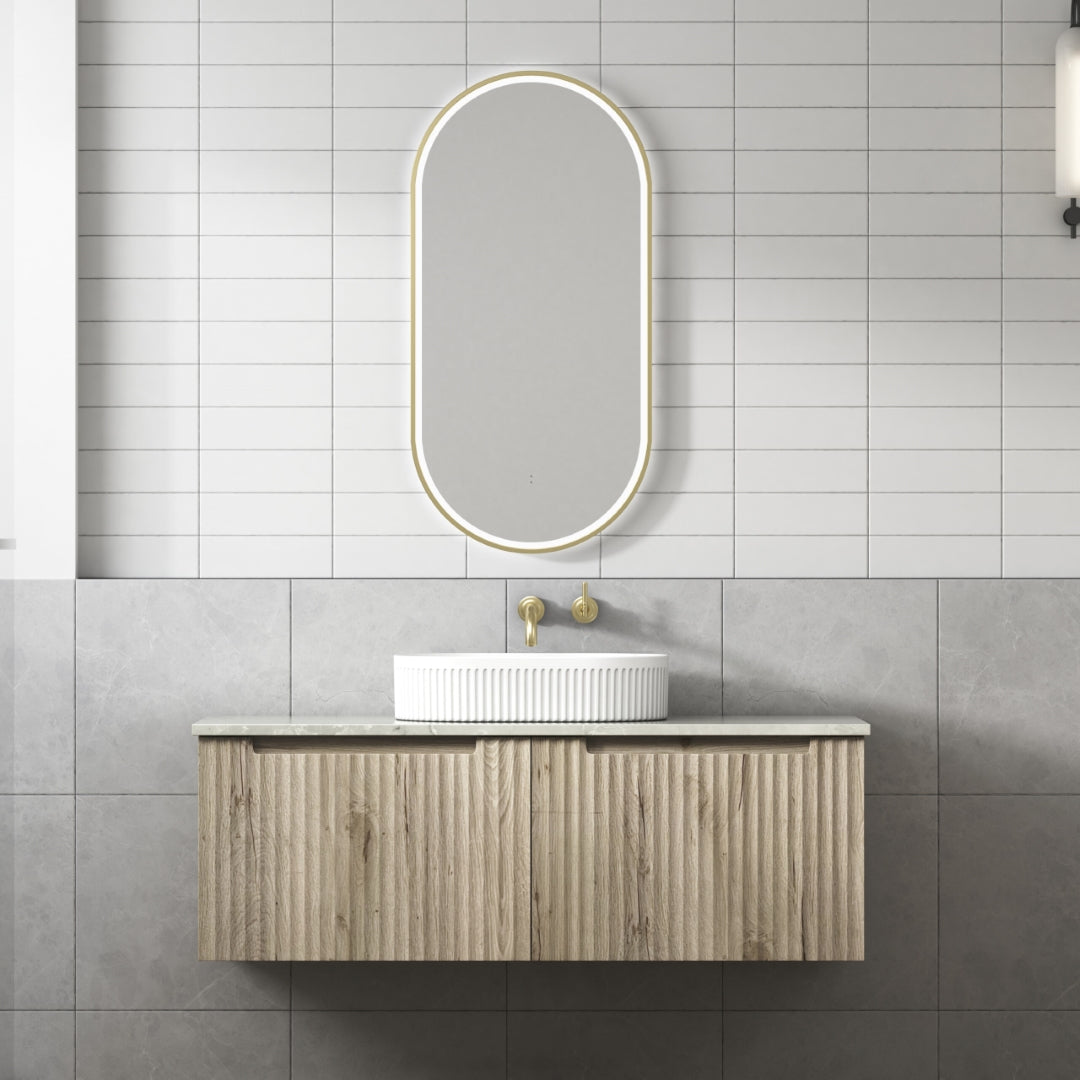 AULIC CALDER NATURAL OAK 1200MM SINGLE BOWL WALL HUNG VANITY W/ GERMAN HETTICH RUNNERS