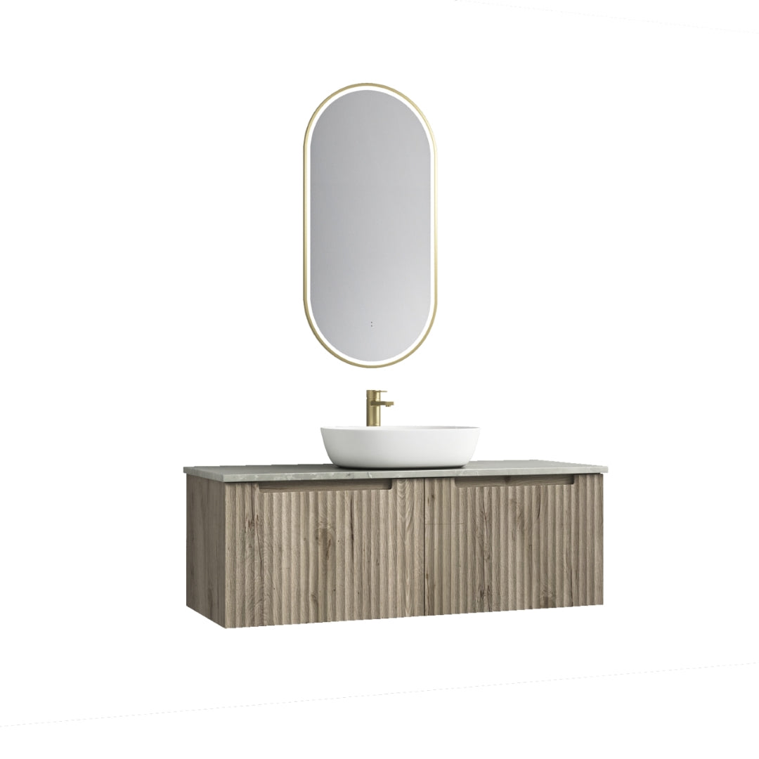 AULIC CALDER NATURAL OAK 1200MM SINGLE BOWL WALL HUNG VANITY W/ GERMAN HETTICH RUNNERS