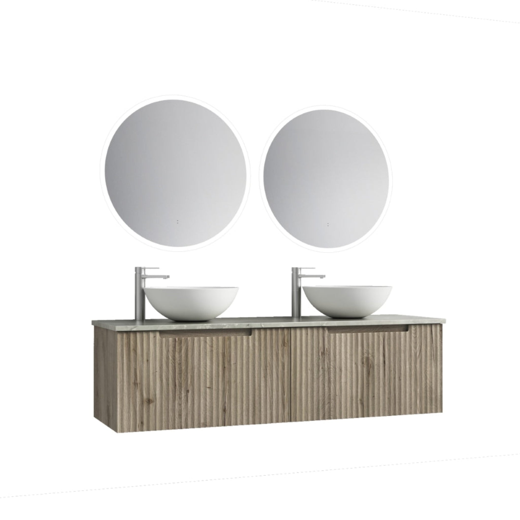 AULIC CALDER NATURAL OAK 1500MM DOUBLE BOWL WALL HUNG VANITY W/ GERMAN HETTICH RUNNERS