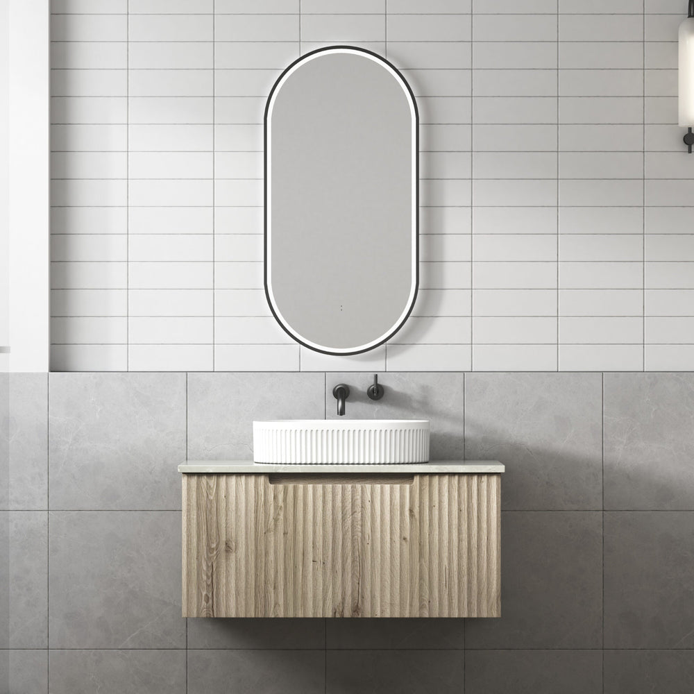 AULIC CALDER NATURAL OAK 900MM SINGLE BOWL WALL HUNG VANITY