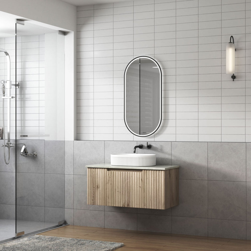 AULIC CALDER NATURAL OAK 900MM SINGLE BOWL WALL HUNG VANITY