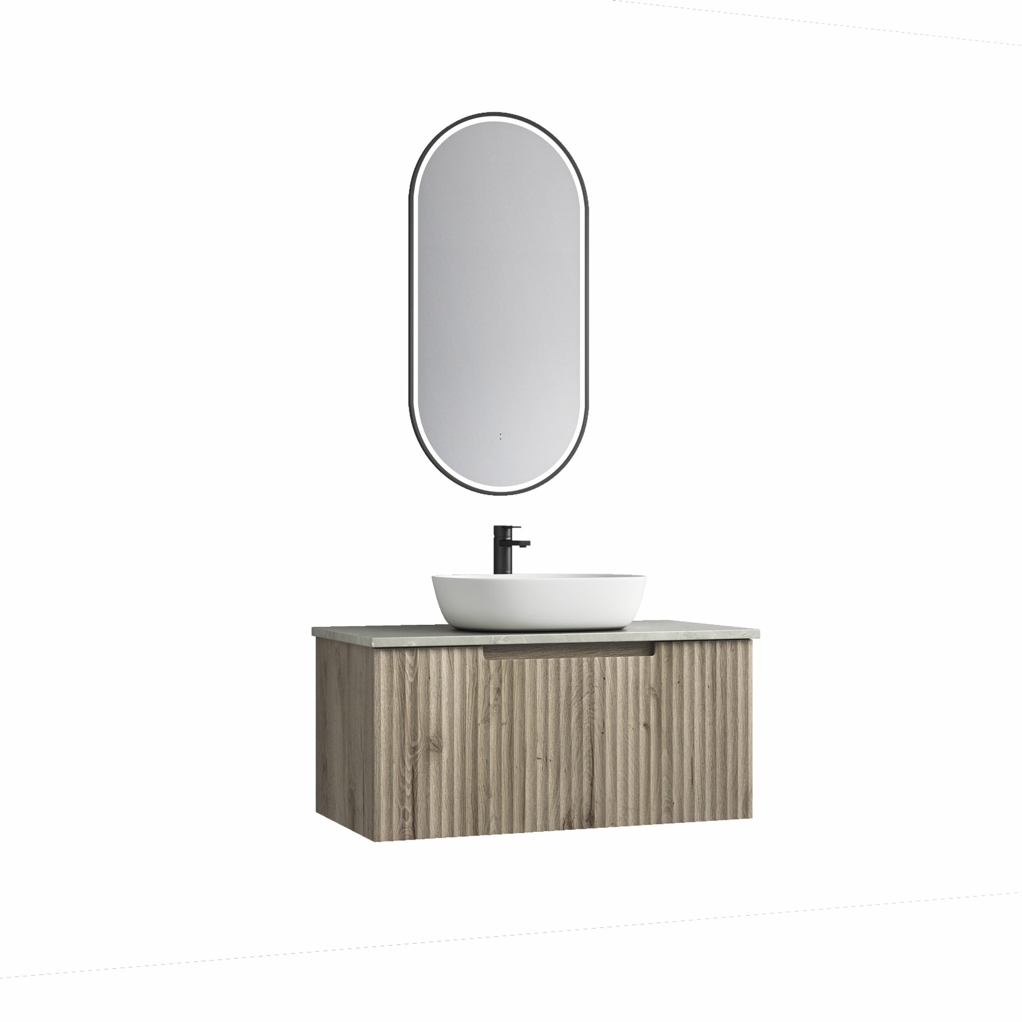 AULIC CALDER NATURAL OAK 900MM SINGLE BOWL WALL HUNG VANITY W/ GERMAN HETTICH RUNNERS