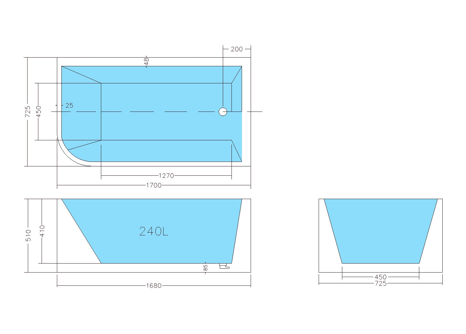 POSEIDON GLOSS WHITE RIGHT CORNER MULTI-FIT BATHTUB 510MM HEIGHT (AVAILABLE IN 1500MM AND 1700MM)