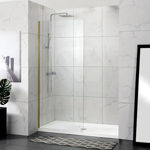 COVEY FRAMELESS WALK IN SINGLE PANEL WITH WALL CHANNEL BRUSHED GOLD