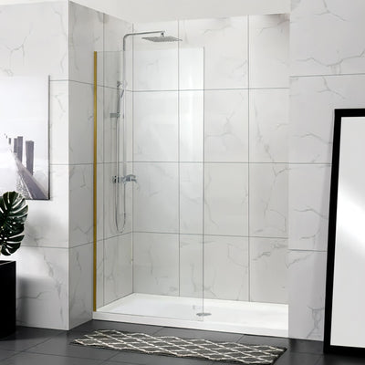 COVEY FRAMELESS WALK IN SINGLE PANEL WITH WALL CHANNEL BRUSHED GOLD