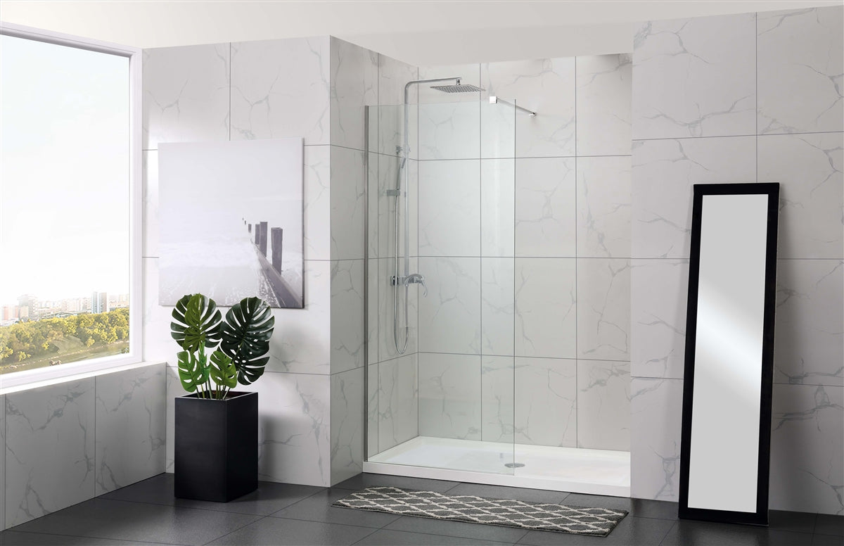 COVEY FRAMELESS FIXED PANEL WITH WALL CHANNEL CHROME