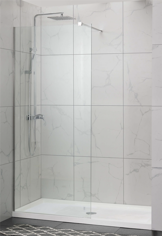 COVEY FRAMELESS WALK IN SINGLE PANEL WITH WALL CHANNEL CHROME