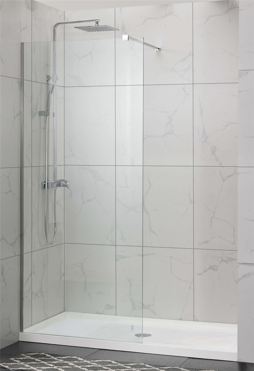 COVEY FRAMELESS FIXED PANEL WITH WALL CHANNEL CHROME