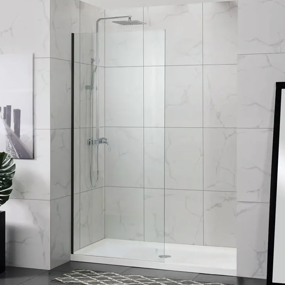 COVEY FRAMELESS WALK IN SINGLE PANEL WITH WALL CHANNEL MATTE BLACK