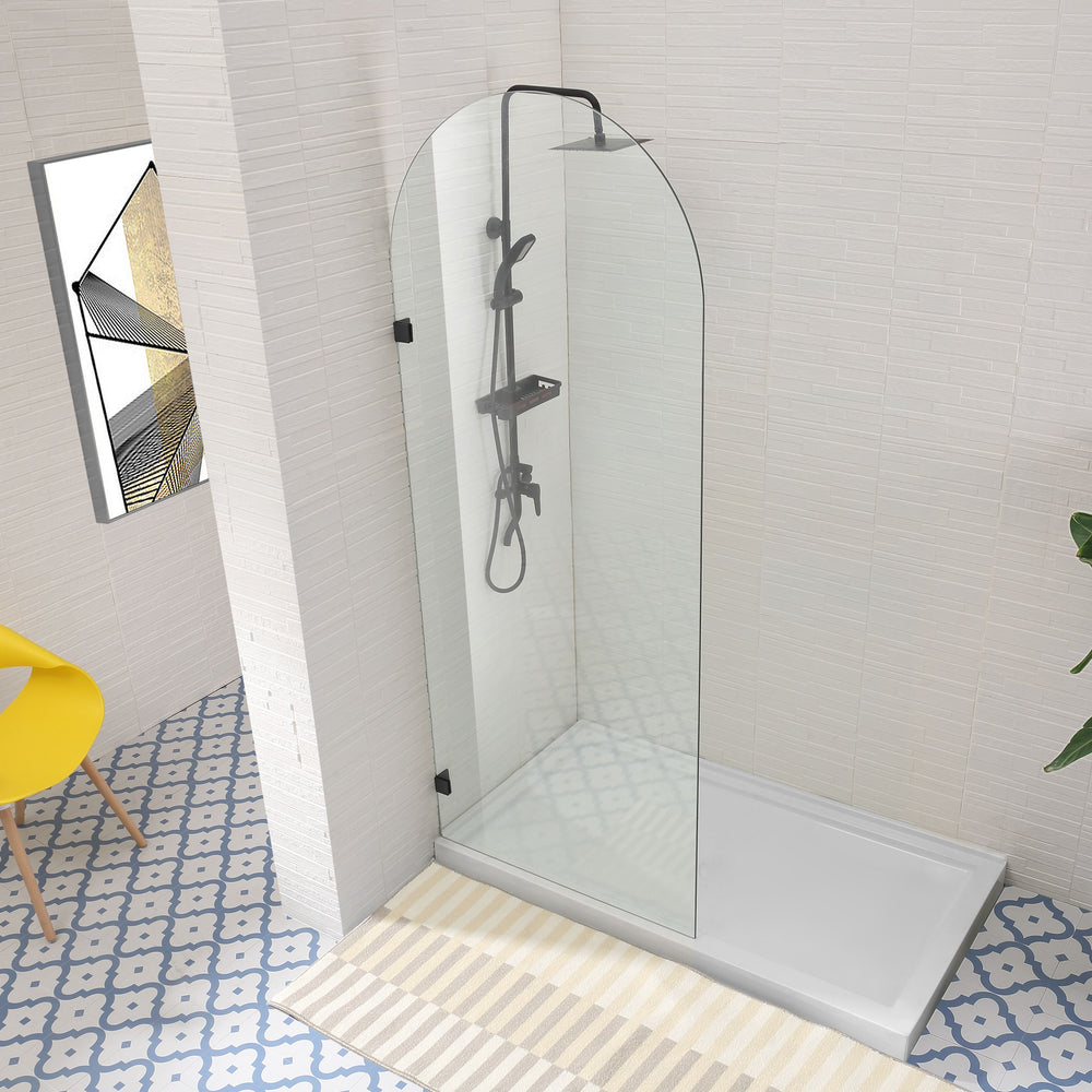 COVEY FRAMELESS ARCH WALK IN SINGLE FIX PANEL SHOWER SCREEN MATTE BLACK