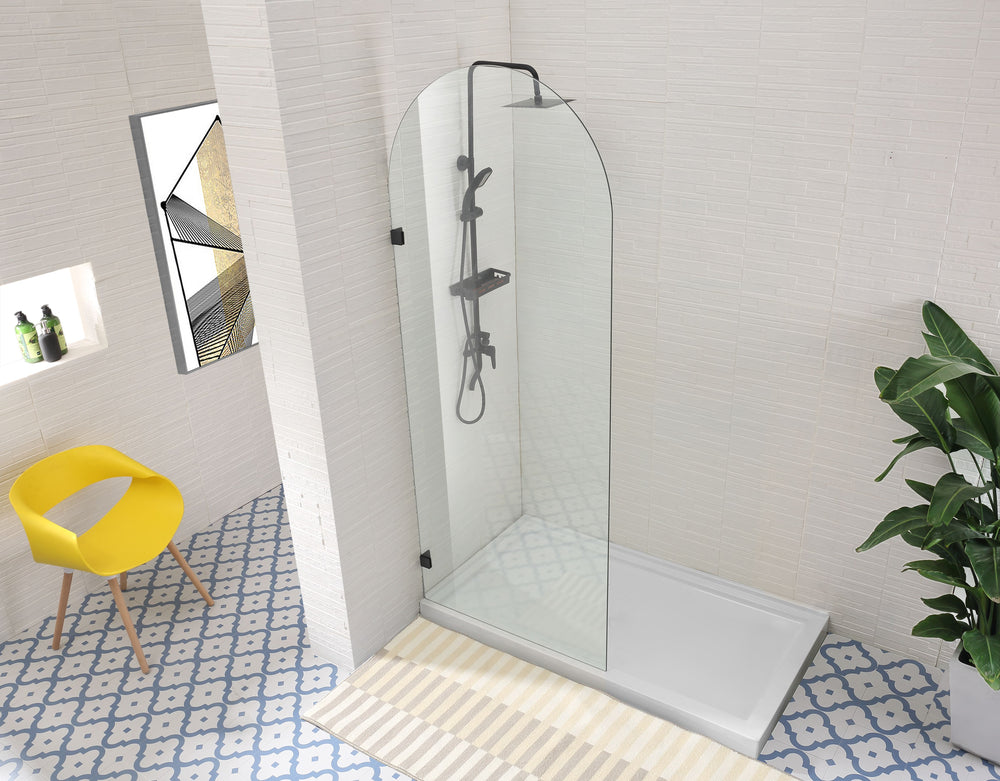 COVEY FRAMELESS ARCH WALK IN SINGLE FIX PANEL SHOWER SCREEN MATTE BLACK