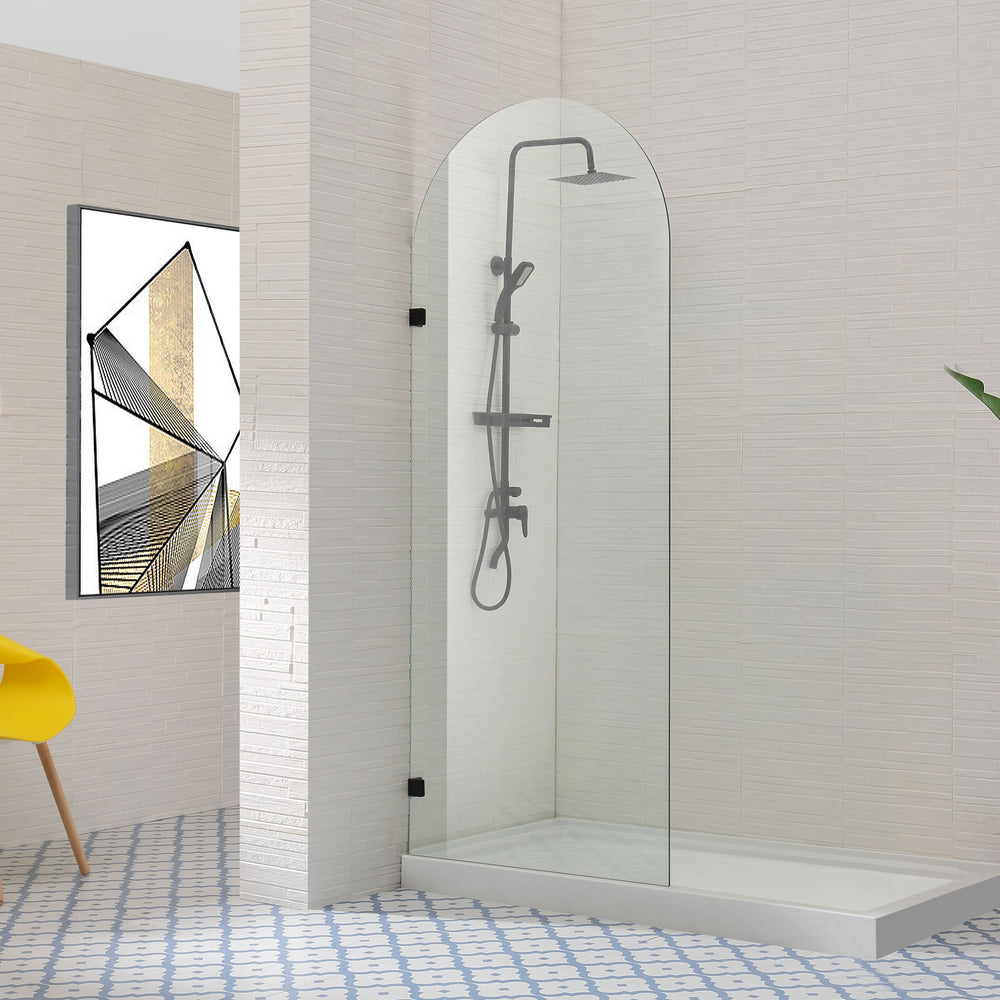 COVEY FRAMELESS ARCH WALK IN SINGLE FIX PANEL SHOWER SCREEN MATTE BLACK