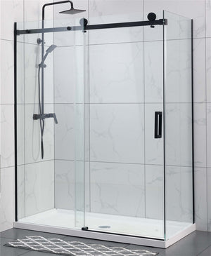 COVEY WALL TO WALL FRAMELESS SINGLE SLIDING DOOR SHOWER SCREEN MATTE BLACK