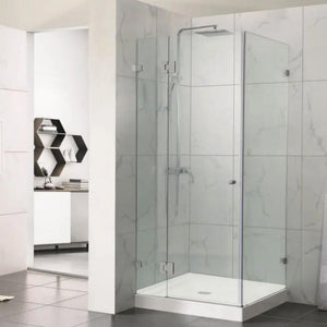 COVEY WALL TO WALL FRAMELESS PIVOTAL HINGE DOOR SHOWER SCREEN BRUSHED NICKEL