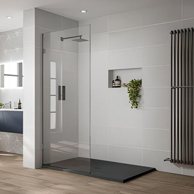 COVEY FRAMELESS WALK IN SINGLE PANEL SHOWER SCREEN GUN METAL GREY