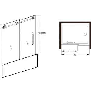 COVEY WALL TO WALL FRAMELESS SINGLE SLIDING DOOR BATH SCREEN GUN METAL GREY