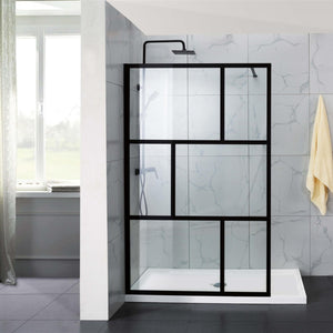COVEY FRAMED WALK IN SINGLE PANEL WITH SUPPORT BAR SHOWER SCREEN MATTE BLACK