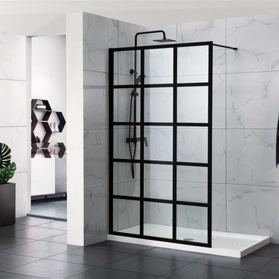 COVEY FRAMED 15 PRINTED GRILLS WALK IN SINGLE PANEL SHOWER SCREEN MATTE BLACK