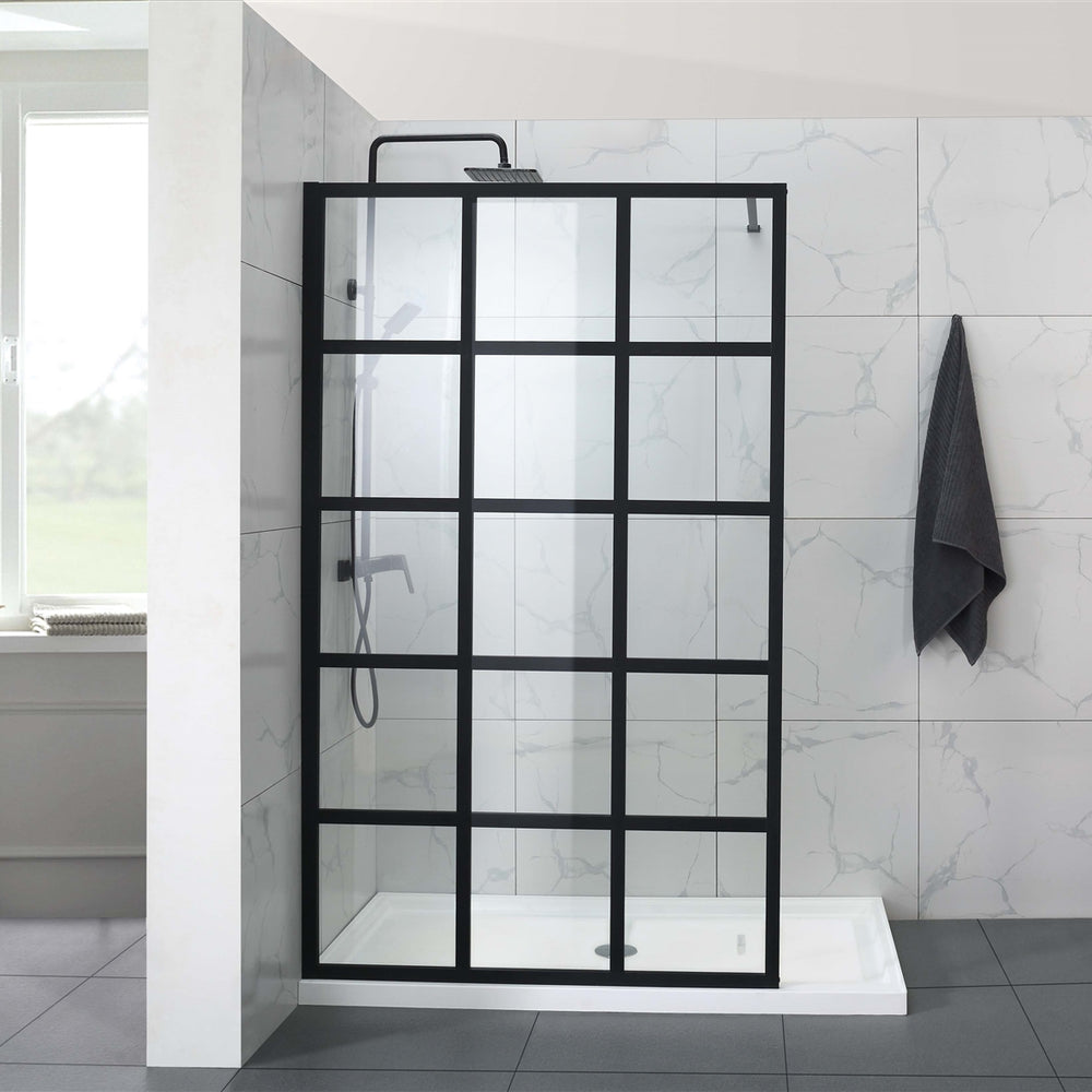 COVEY FRAMED 15 PRINTED GRILLS WALK IN SINGLE PANEL SHOWER SCREEN MATTE BLACK