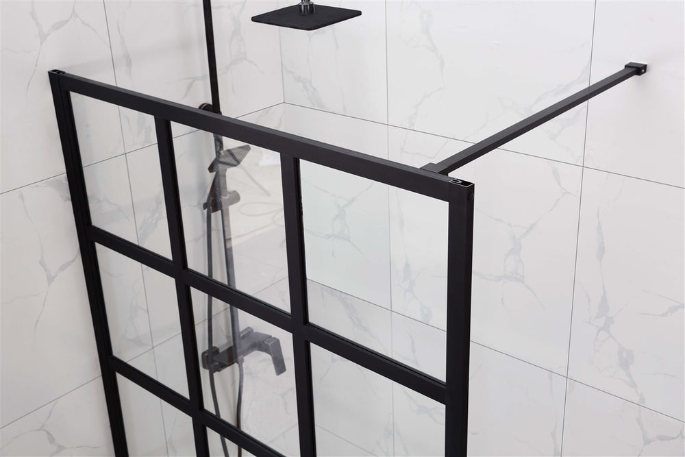 COVEY FRAMED 15 PRINTED GRILLS WALK IN SINGLE PANEL SHOWER SCREEN MATTE BLACK