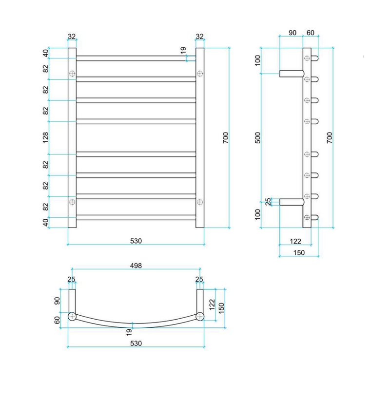 THERMOGROUP CR23M CURVED ROUND LADDER HEATED TOWEL RAIL 530MM