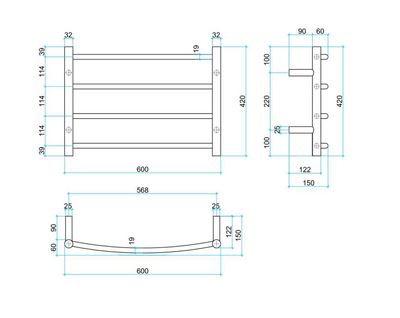 THERMOGROUP CURVED ROUND LADDER HEATED TOWEL RAIL 600MM
