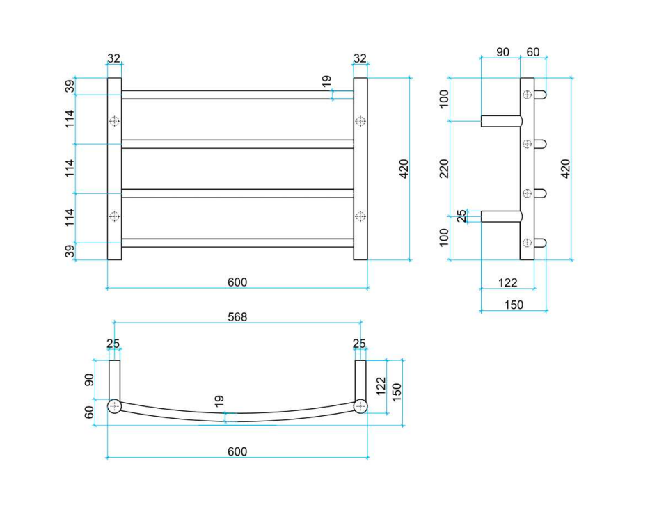 THERMOGROUP CURVED ROUND LADDER HEATED TOWEL RAIL 600MM