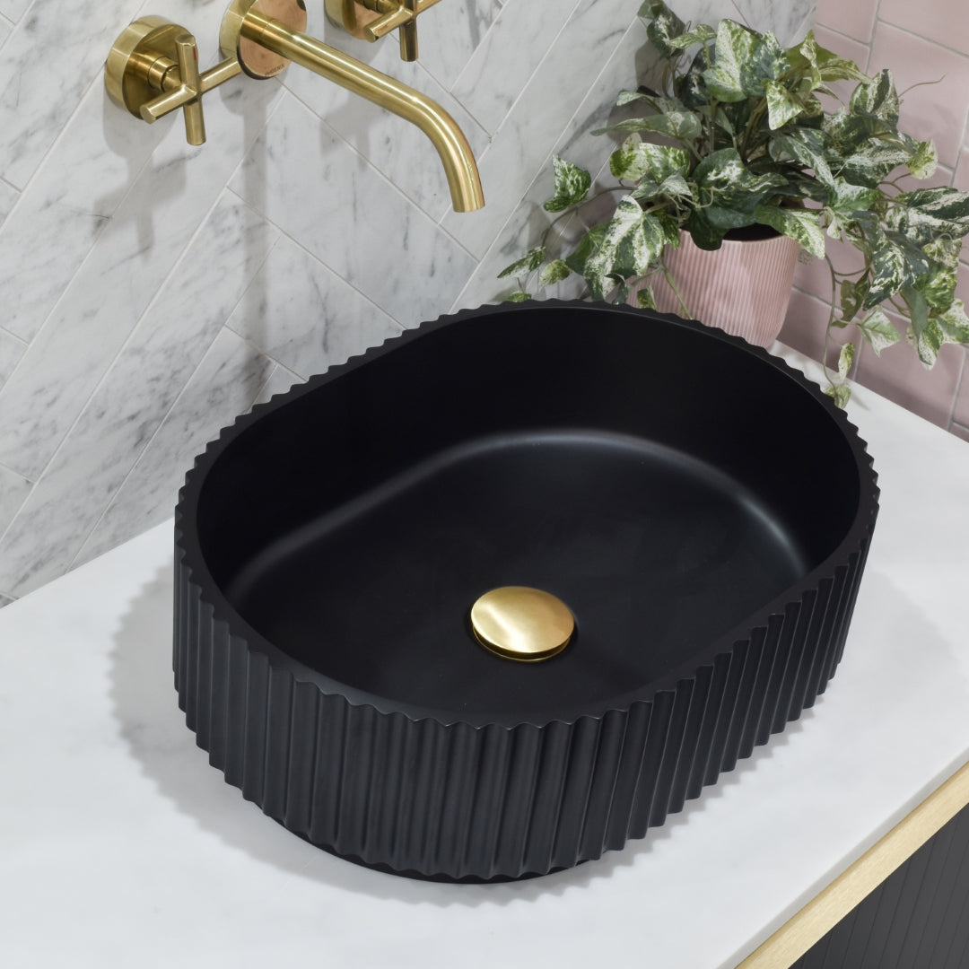 ENFLAIR STADIO GROOVE FLUTED OVAL SHAPE ABOVE COUNTER BASIN MATTE BLACK 480MM