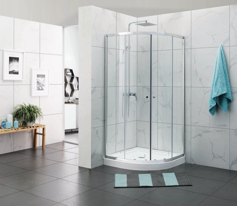 COVEY WALL TO WALL SEMI-FRAMED CURVED SLIDING DOOR SHOWER SCREEN CHROME