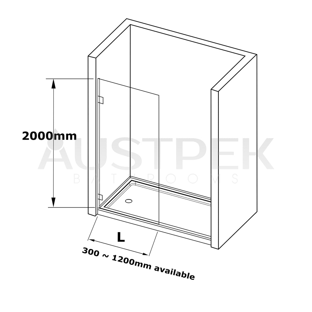 COVEY FRAMELESS WALK IN SINGLE PANEL SHOWER SCREEN GUN METAL GREY