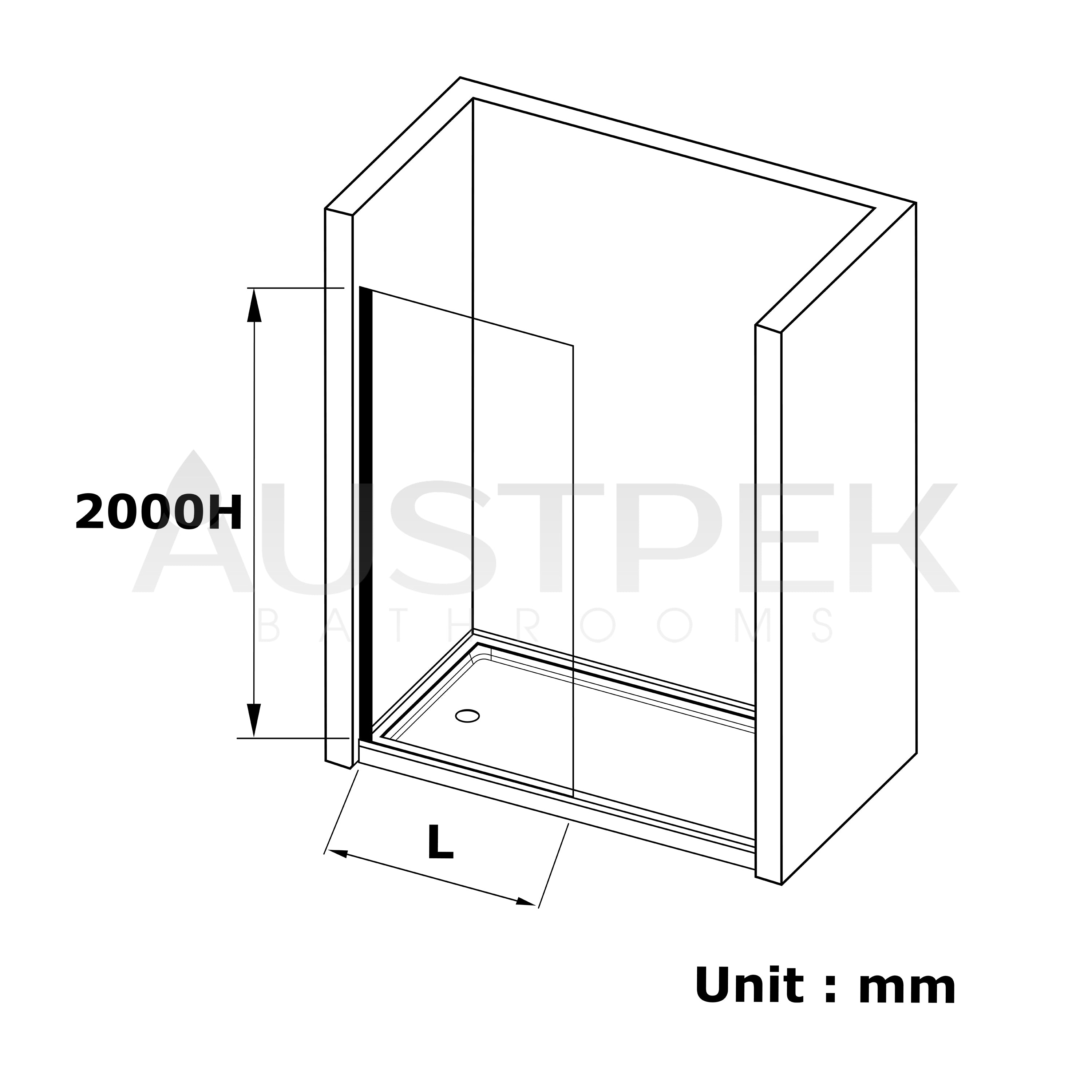 COVEY FIXED PANEL WITH WALL CHANNEL GLASS BRUSHED GOLD