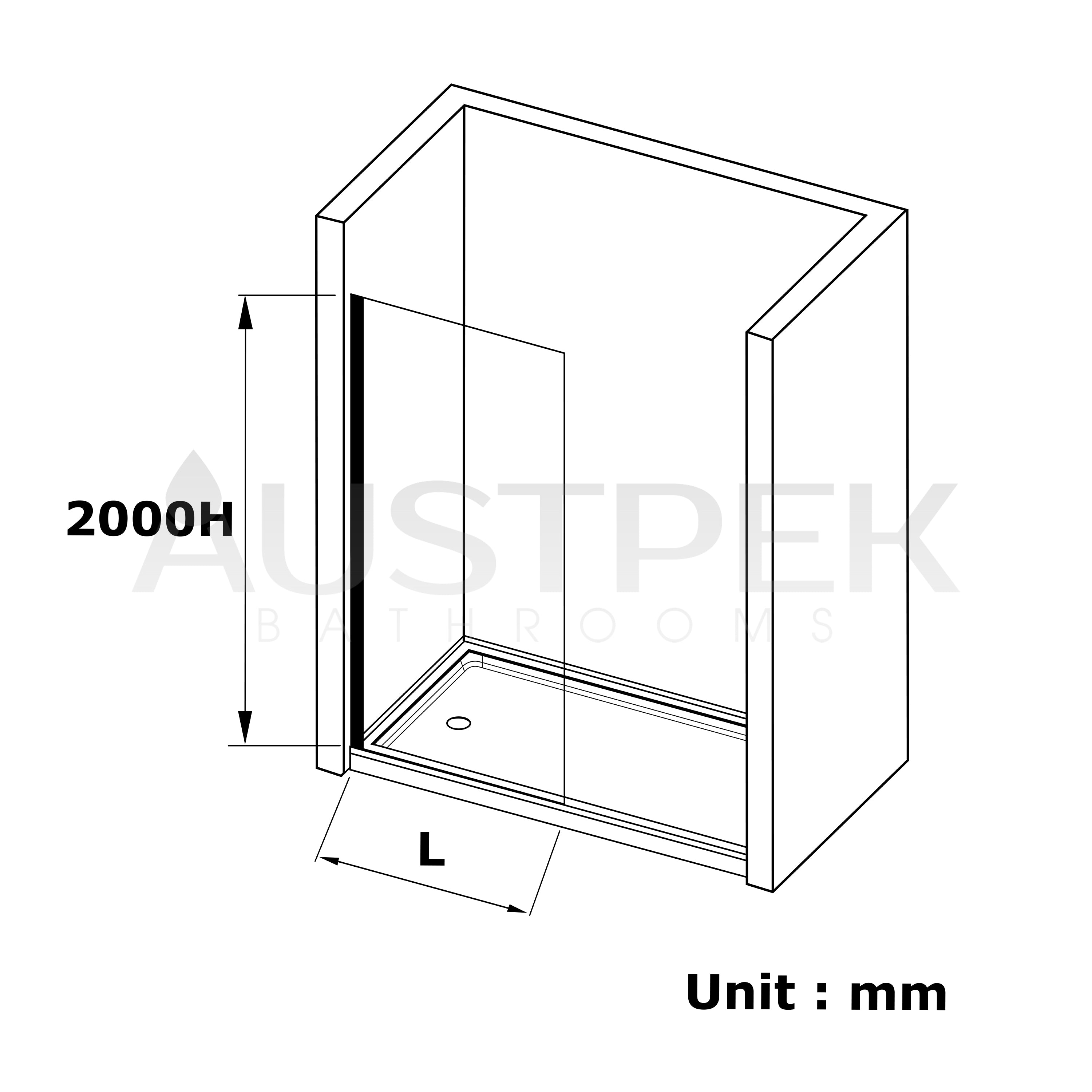 COVEY FIXED PANEL WITH WALL CHANNEL GLASS GUN METAL GREY