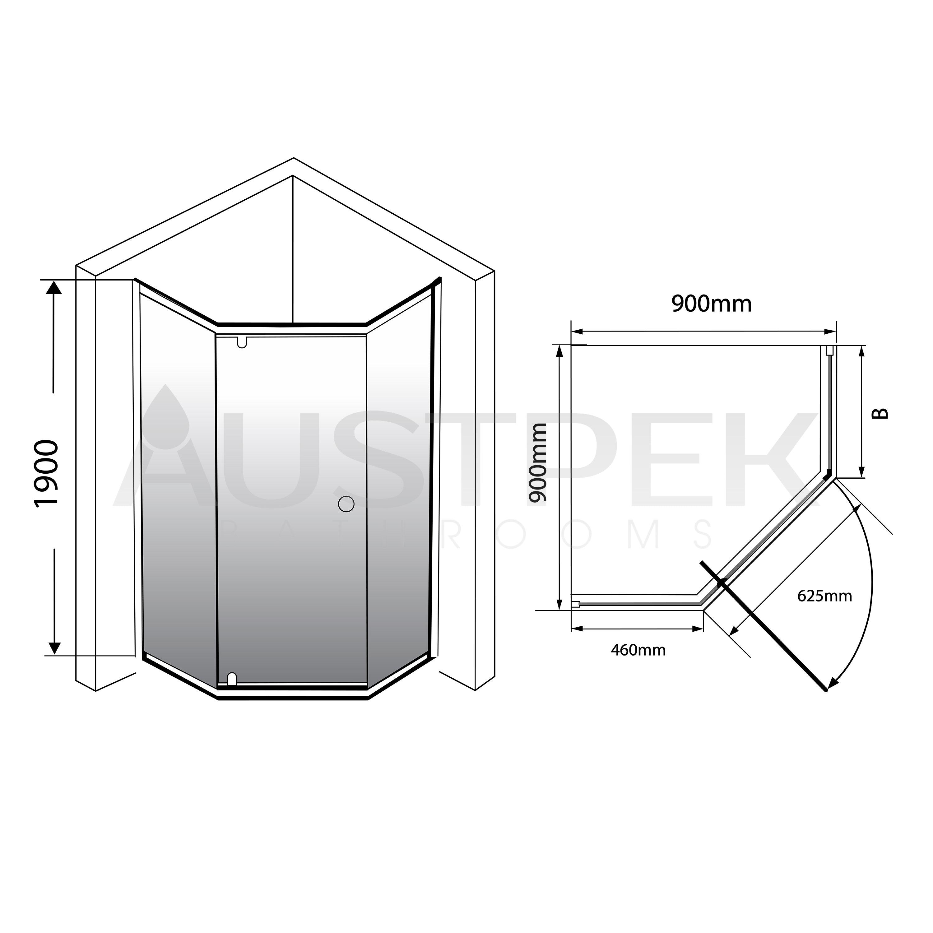 COVEY SEMI-FRAMELESS DIAMOND PIVOT DOOR SHOWER SCREEN CHROME