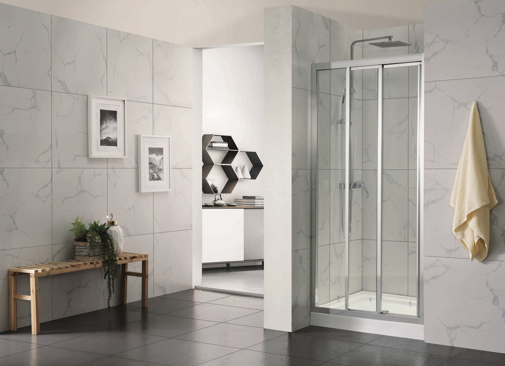 COVEY SEMI-FRAMED TRIPLE SLIDING DOOR WITH 3 PANEL SHOWER SCREEN CHROME
