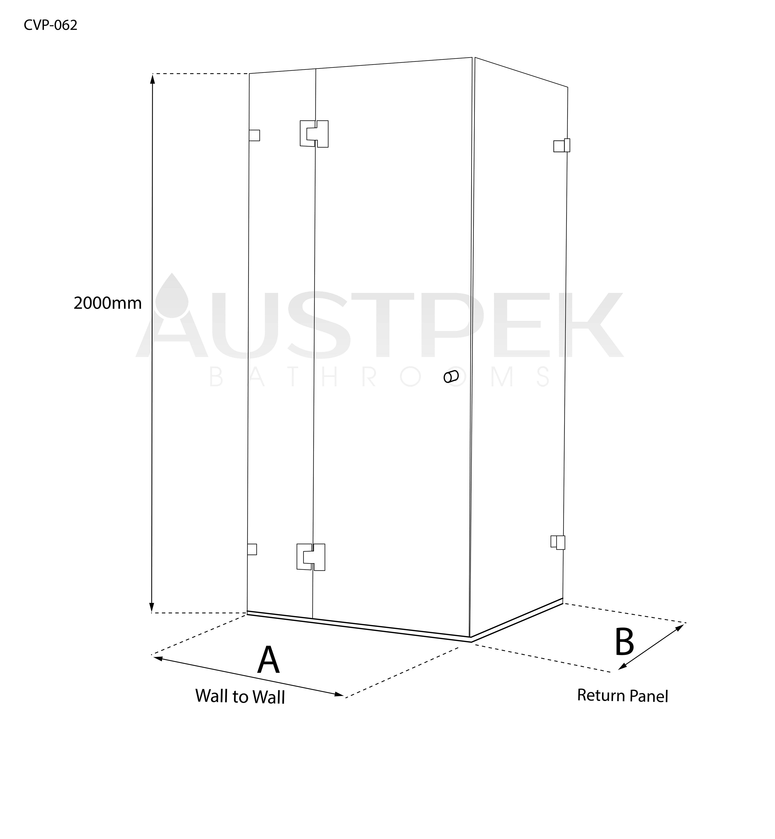 COVEY CVP-062 WALL TO WALL FRAMELESS HINGE DOOR CHROME