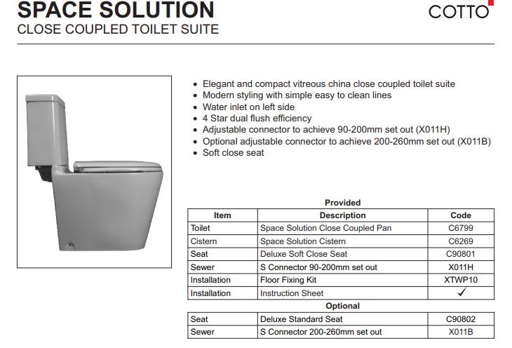 JOHNSON SUISSE SPACE SOLUTION CLOSE COUPLED TOILET GLOSS WHITE