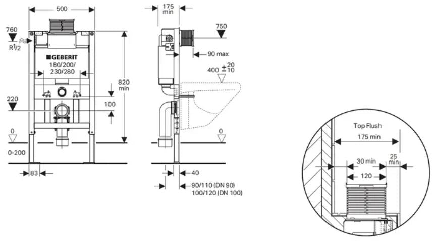 GEBERIT KAPPA CISTERN WALL HUNG CONCEALED CISTERN