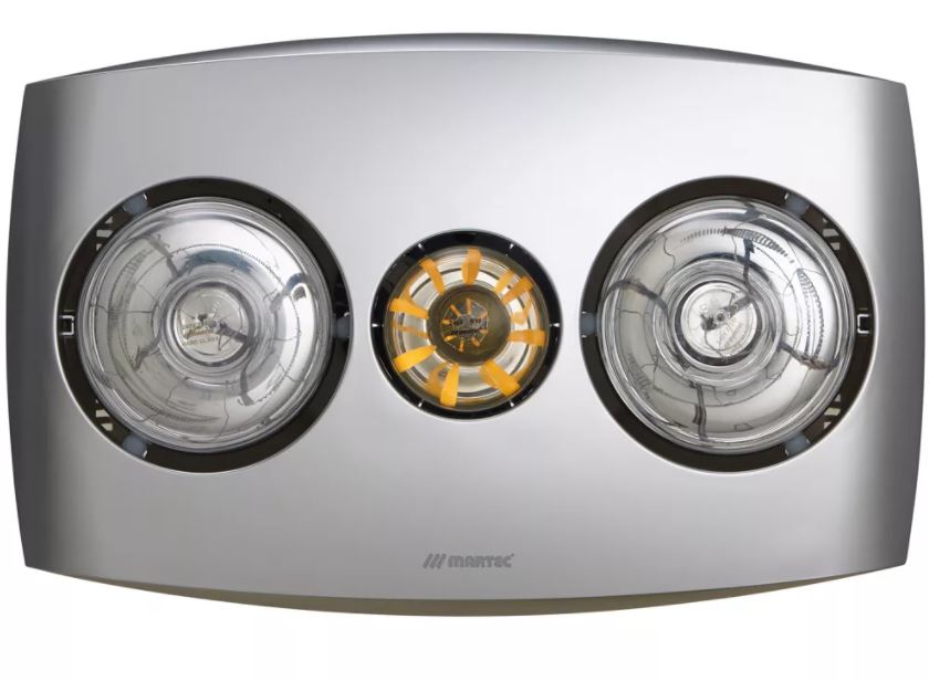 MARTEC CONTOUR 2 3-IN-1 BATHROOM HEATER WITH 2 HEAT LAMPS, EXHAUST FAN AND 8W LED LIGHT SILVER