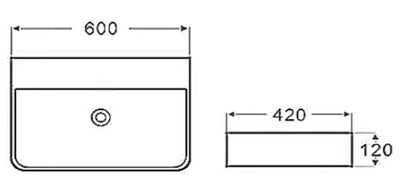 INSPIRE SQUARE NO TAP HOLE WALL HUNG BASIN WHITE 600MM