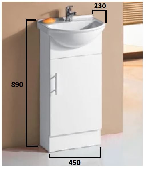 SUNNY SEMI RECESS SPACE SAVING FREE STANDING VANITY WHITE 450MM