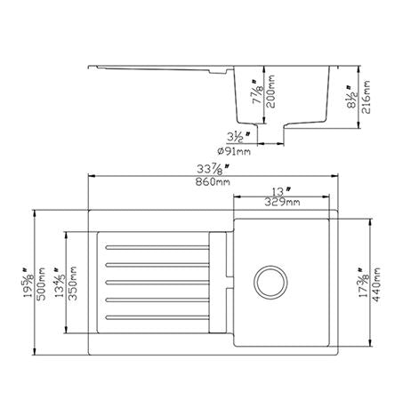 POSEIDON QUARTZ TOP MOUNT KITCHEN SINK MATTE BLACK 860MM