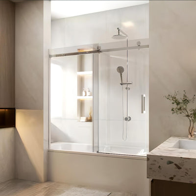 COVEY WALL TO WALL FRAMELESS SINGLE SLIDING DOOR BATH SCREEN CHROME