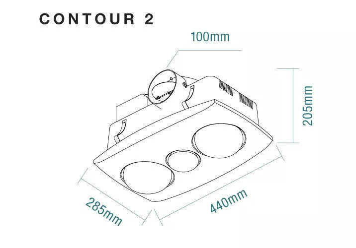 MARTEC CONTOUR 2 3-IN-1 BATHROOM HEATER WITH 2 HEAT LAMPS, EXHAUST FAN AND 8W LED LIGHT SILVER