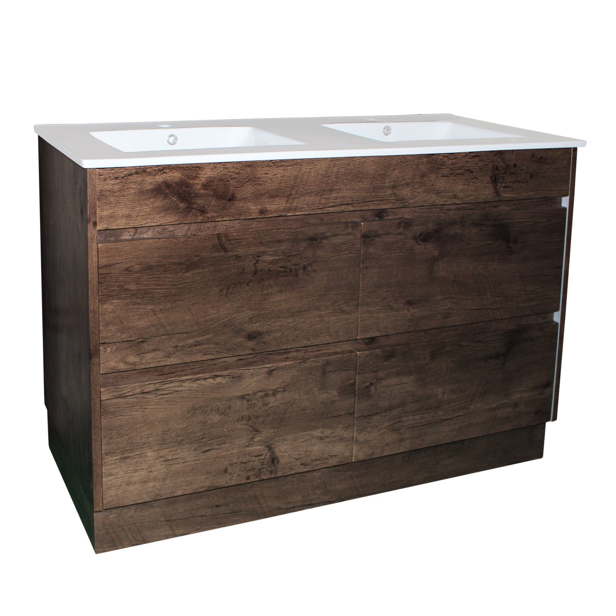 POSEIDON QUBIST DARK OAK 1500MM DOUBLE BOWL FREE STANDING VANITY