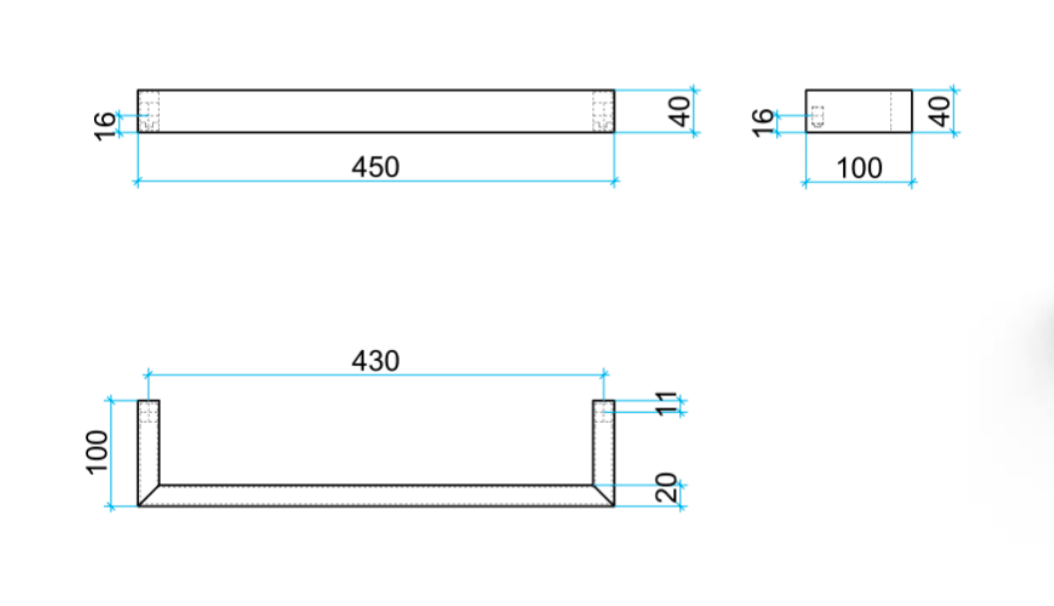 THERMOGROUP SQUARE SINGLE BAR HEATED TOWEL RAIL 450MM POLISHED STAINLESS STEEL