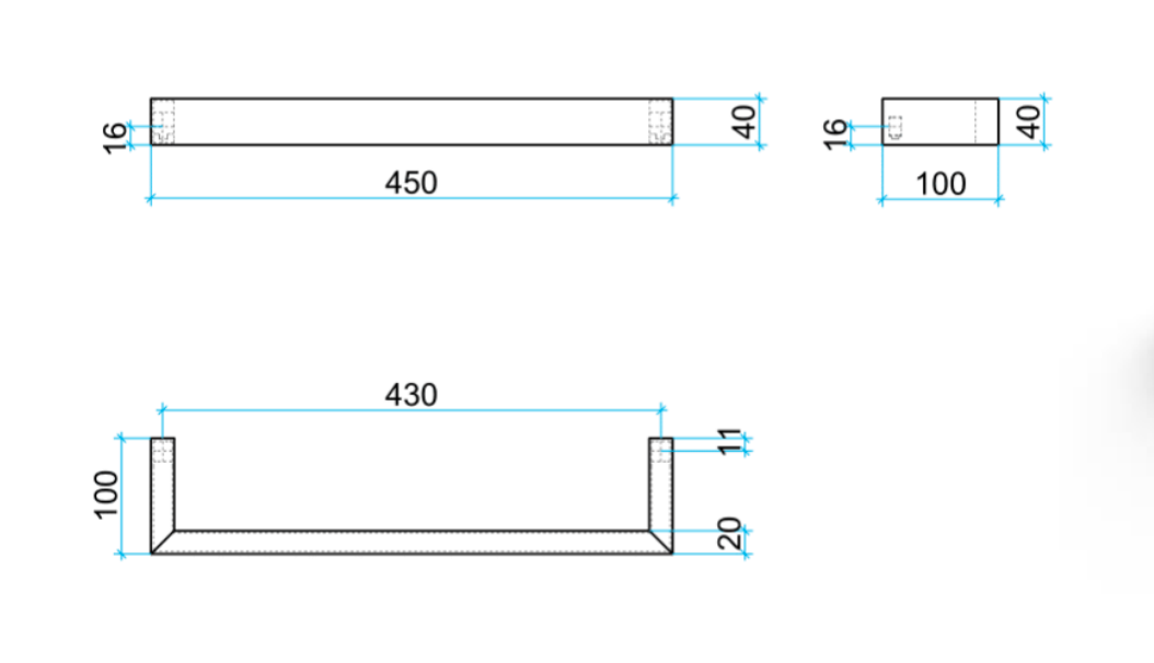 THERMOGROUP SQUARE SINGLE BAR HEATED TOWEL RAIL 450MM