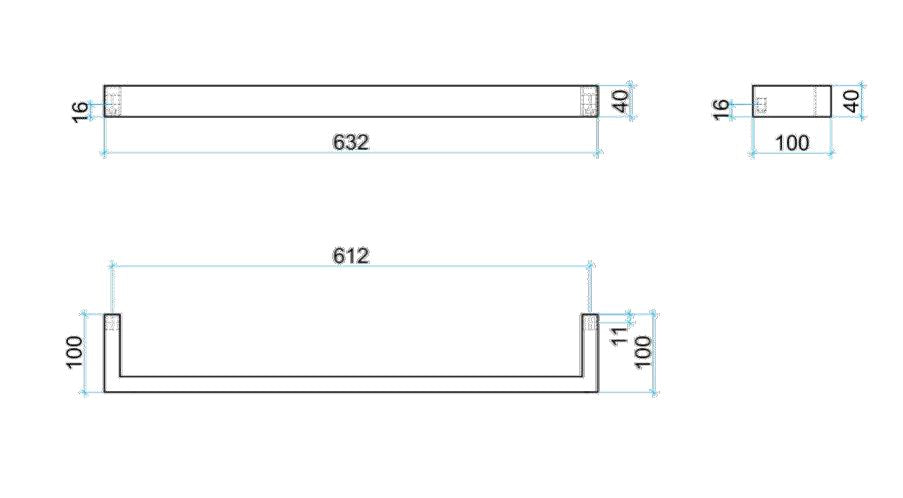 THERMOGROUP SQUARE SINGLE BAR HEATED TOWEL RAIL 600MM