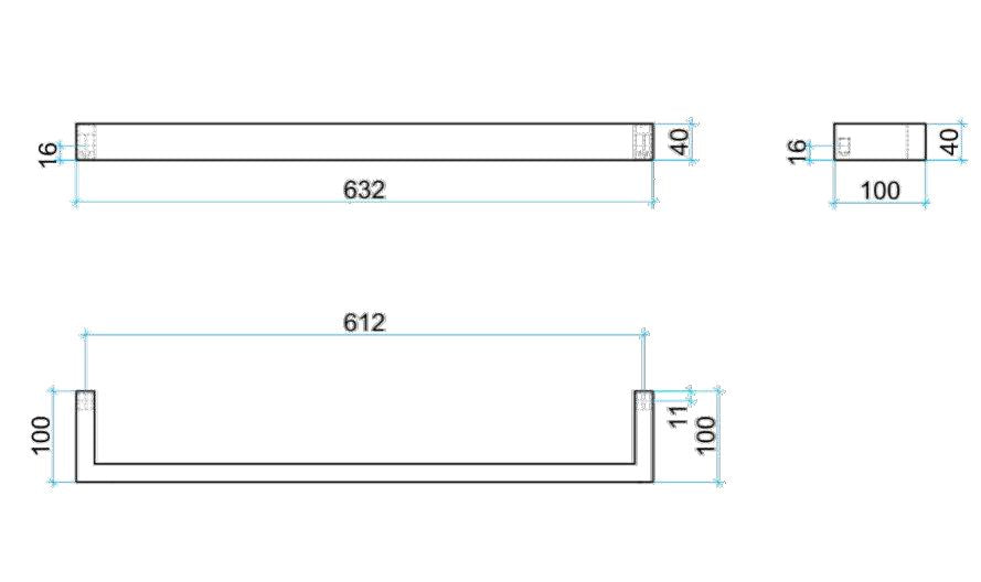 THERMOGROUP SQUARE SINGLE BAR HEATED TOWEL RAIL 632MM BRUSHED STAINLESS STEEL