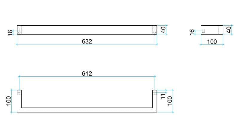 THERMOGROUP SQUARE SINGLE BAR HEATED TOWEL RAIL 632MM SATIN WHITE