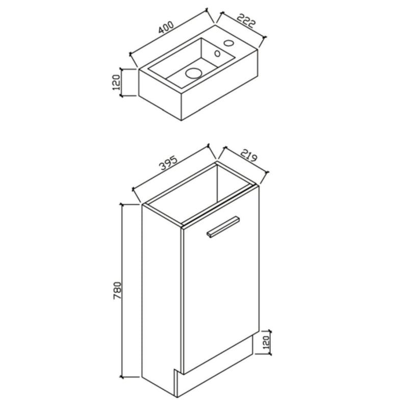 DURAPLEX HAMILTON SPACE SAVING FLOOR STANDING VANITY GLOSS WHITE 400MM